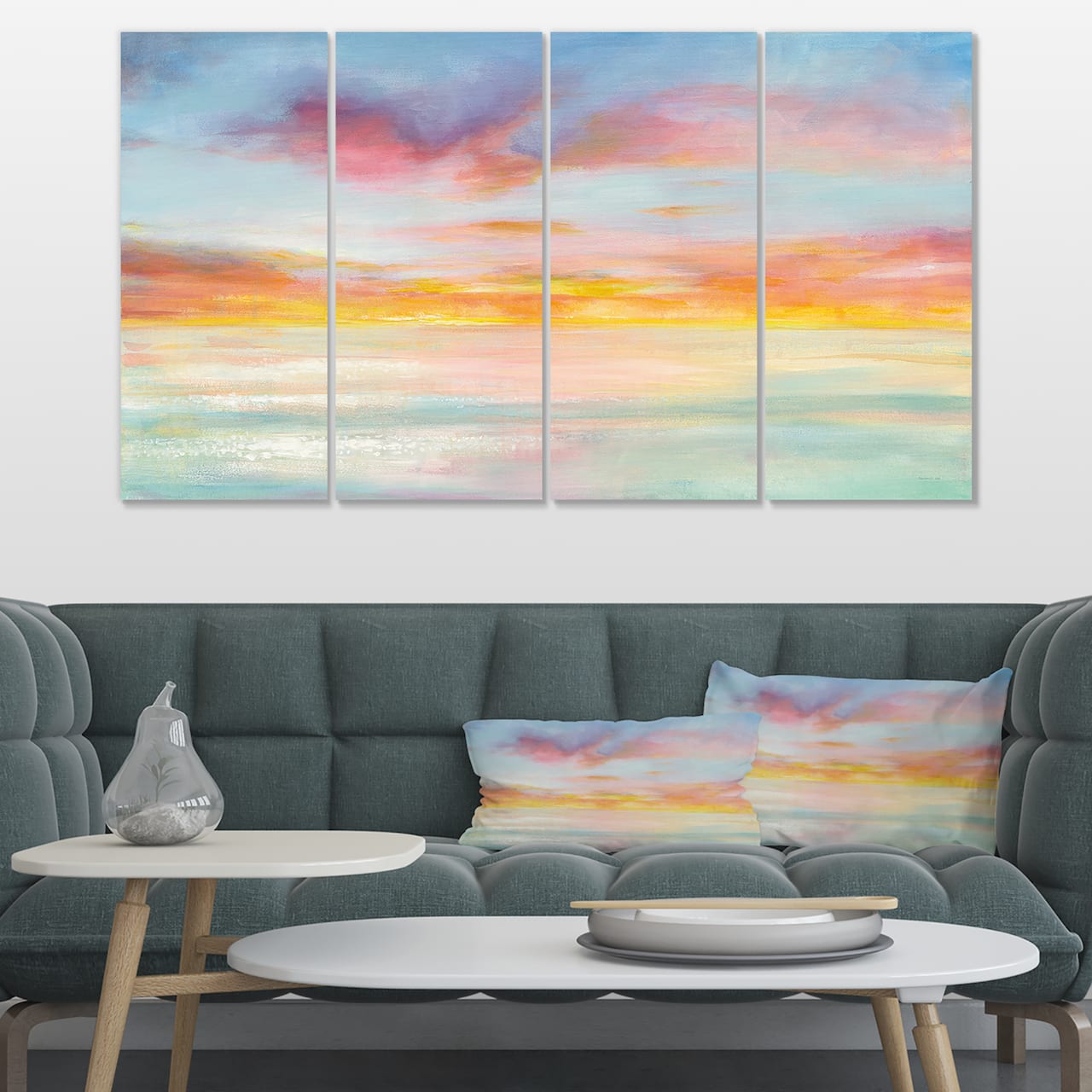 Designart - Pastel Pink And Blue Clouds - Traditional Premium Canvas Wall Art